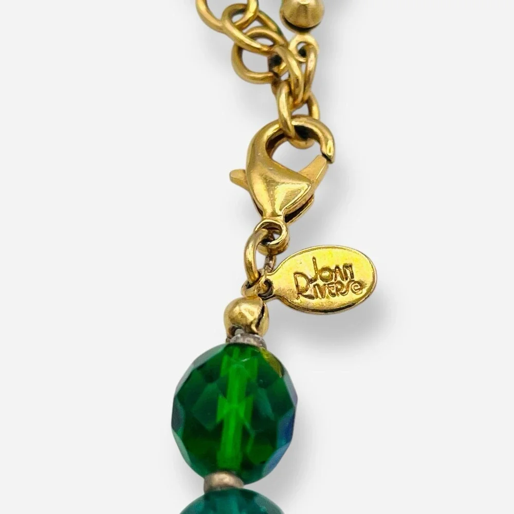 Vintage Joan Rivers Necklace Green Aurora Borealis Czech Republic Glass Bead 38